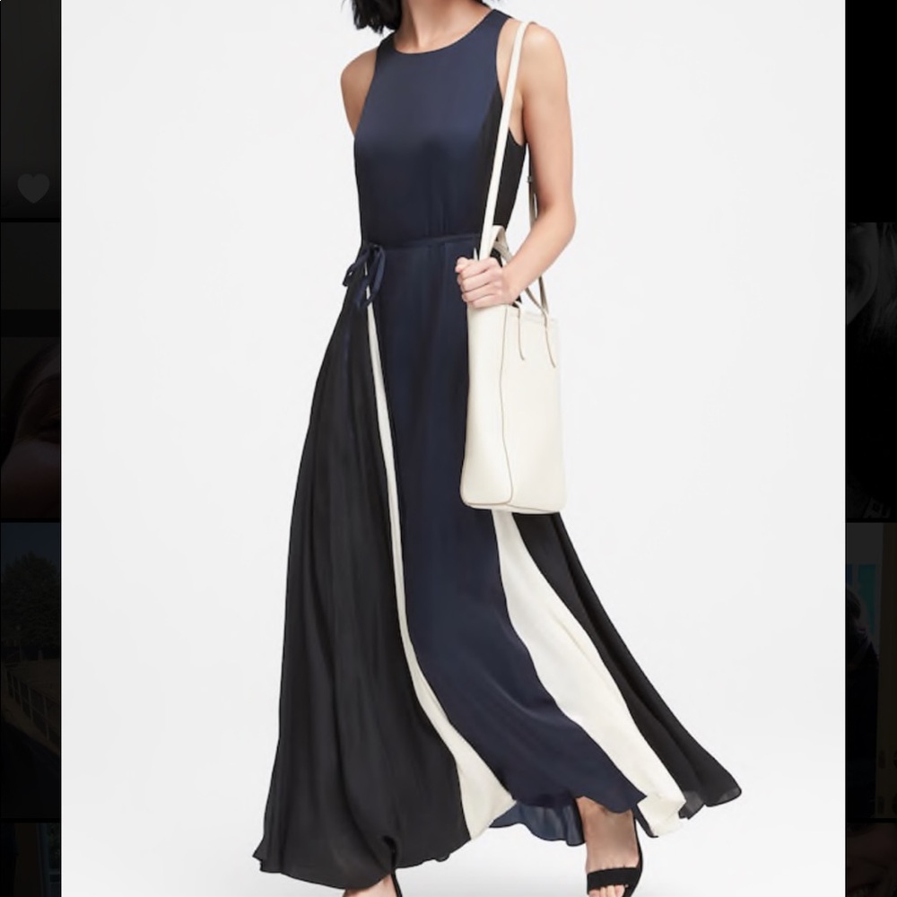 Navy / White / Black Silk Dress